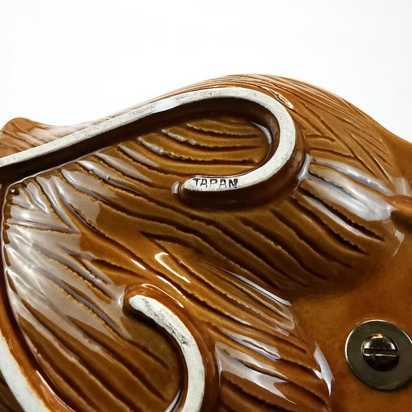 Divided Ceramic Double Leaf Shape Dish with Handle 70s Made in Japan - Picture 10 of 11